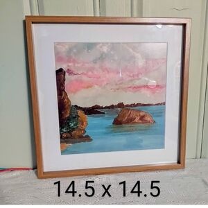 Framed Coastal Art Print with Pink and Blue Hues